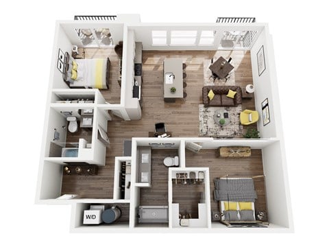 Floor plan for 2 beds, 2 baths, 1225 sqft